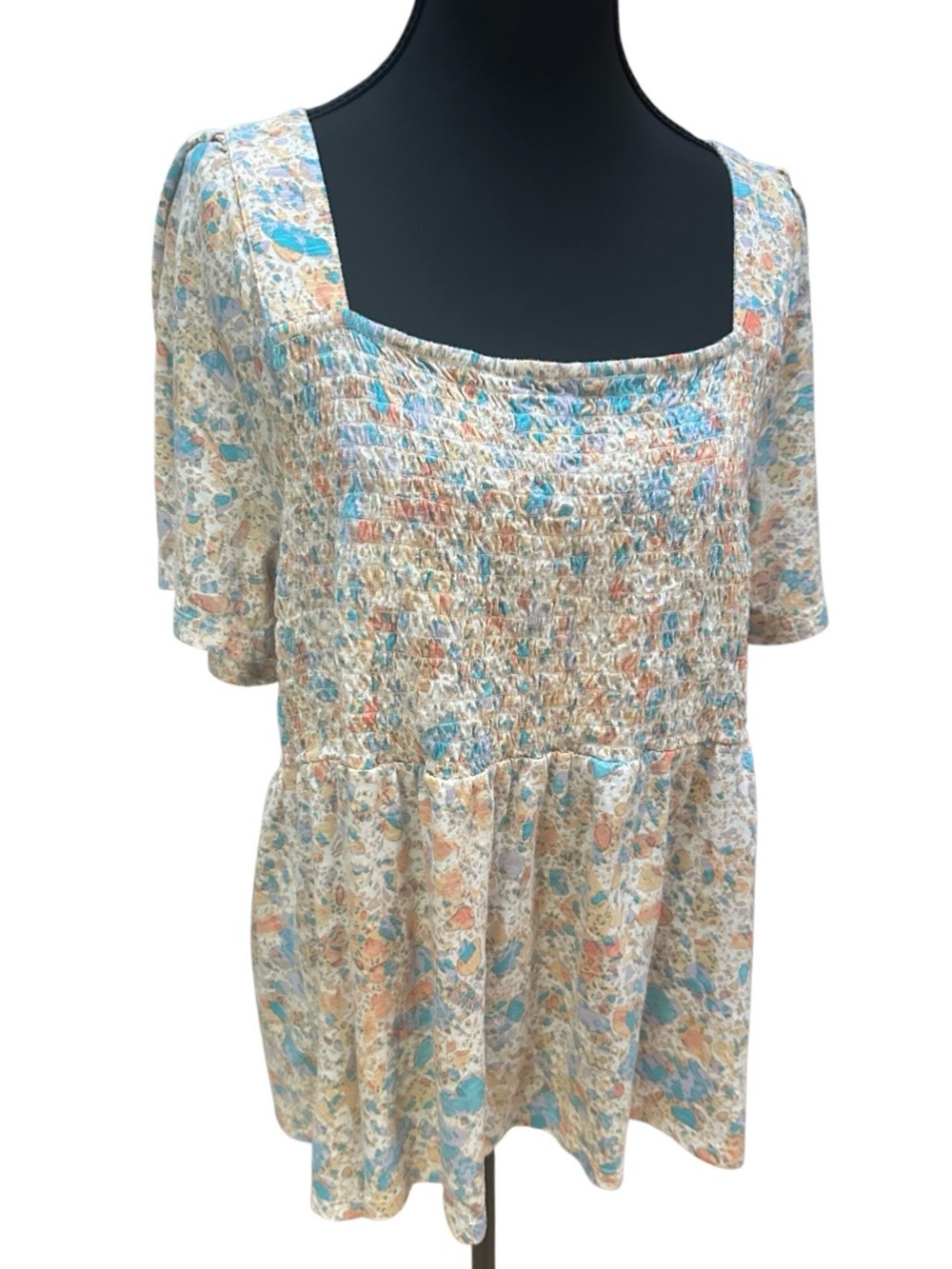Fat Face Lucia Pastel Floral Smocked Top Blouse in Pastels EUC Size 12